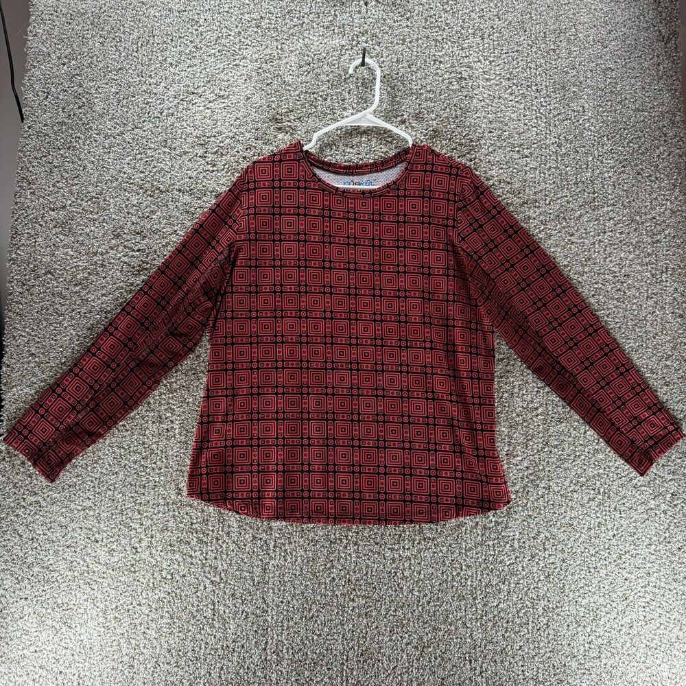 Ibkul Shirt Women 2XL XXL Red Geometric Long Sleeve Breathable Mesh UPF50 Ladies